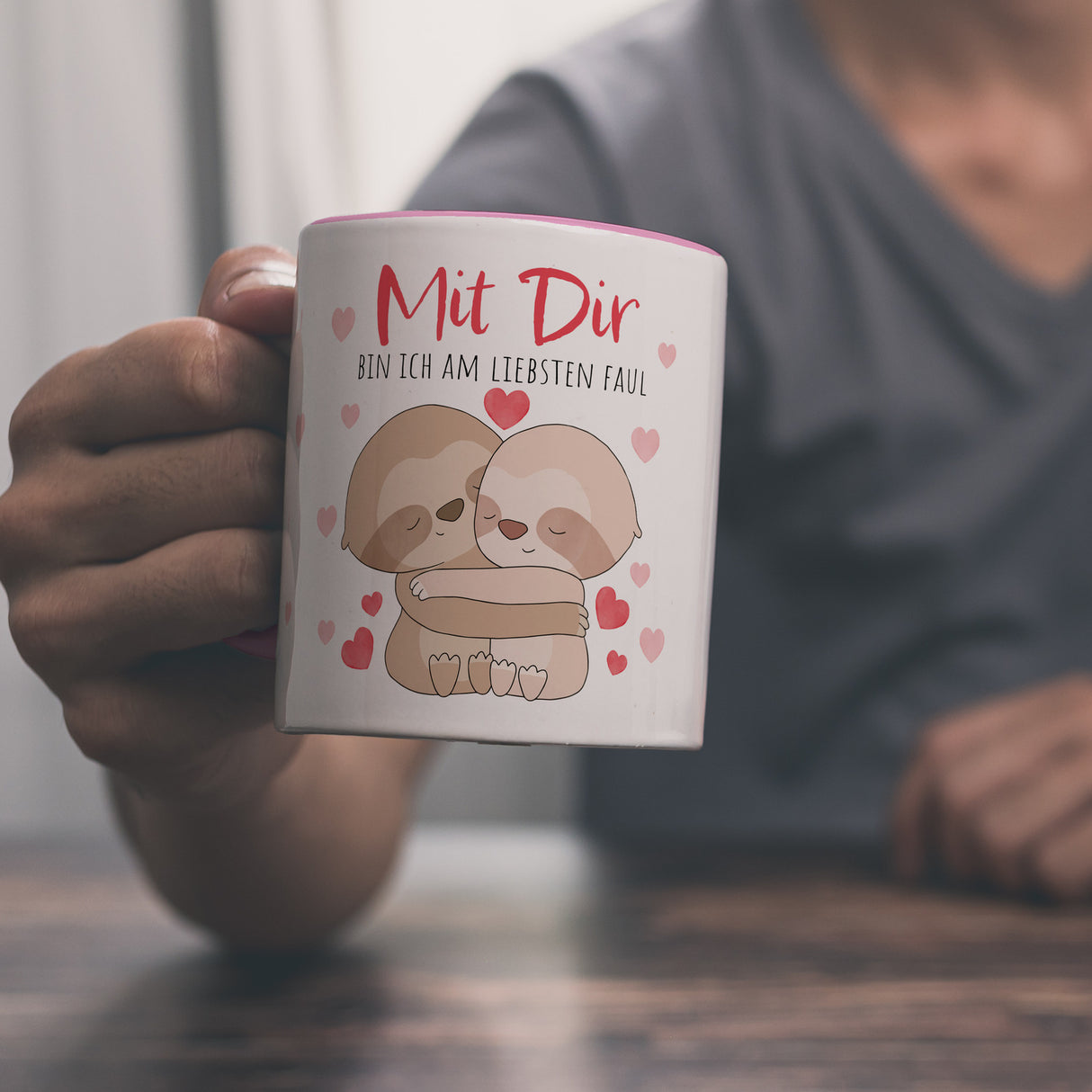 Faultier Paar Kaffeebecher mit Spruch Mit dir bin ich am liebsten faul