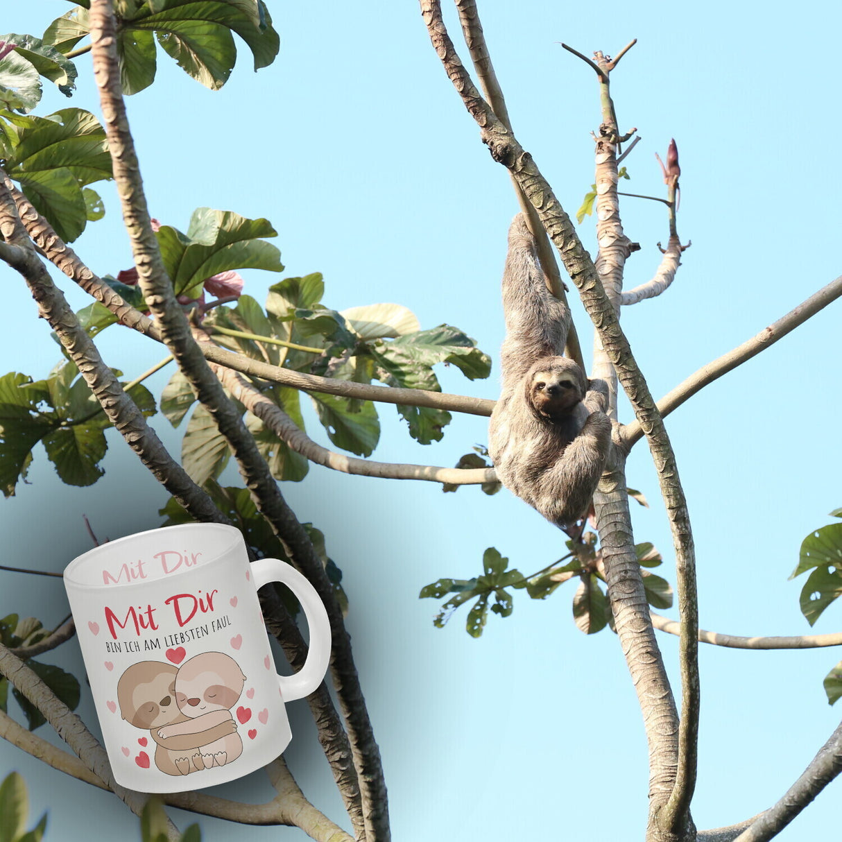 Faultier Paar Kaffeebecher mit Spruch Mit dir bin ich am liebsten faul