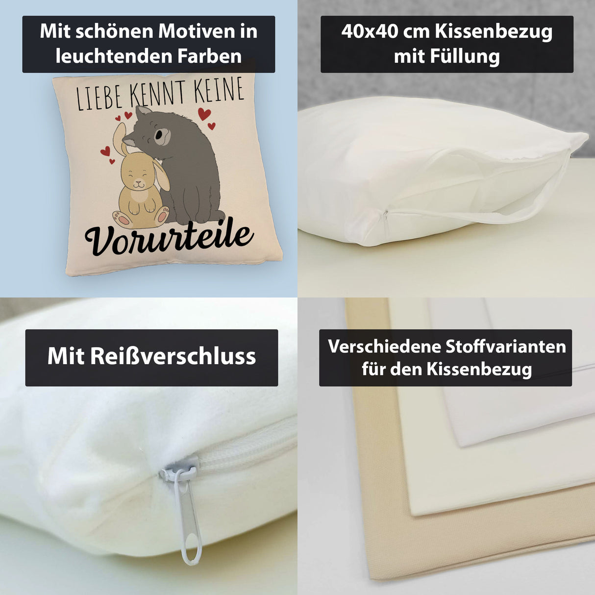 Liebe kennt keine Vorurteile Hase und Wolf Kissen