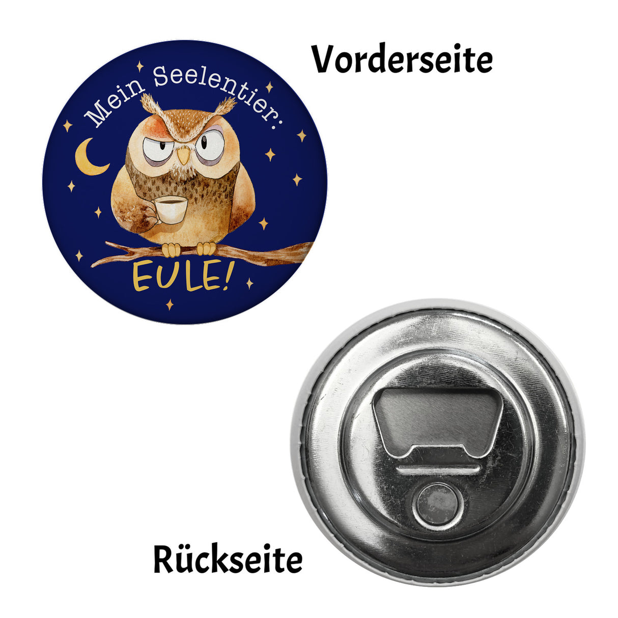 Eule Magnet rund rund mit Spruch Mein Seelentier Eule