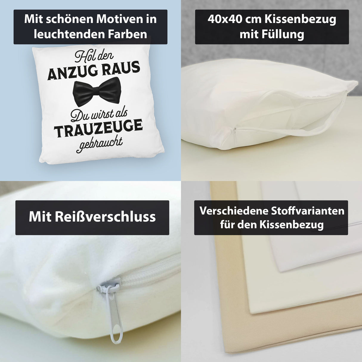 Hol den Anzug raus Trauzeuge Kissen mit Spruch