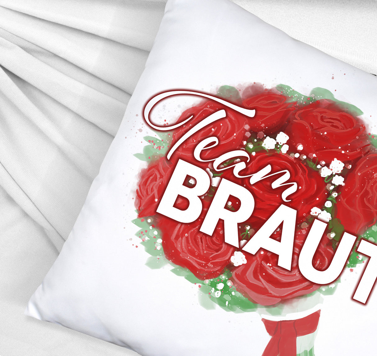 Team Braut Kissen mit Rosenstrauß