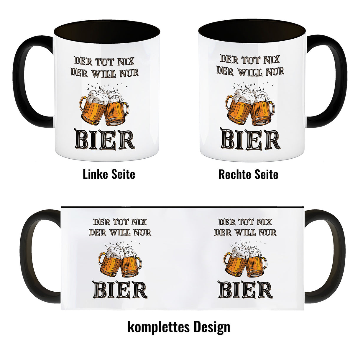 Bier Kaffeebecher mit Spruch Der tut nix der will nur Bier