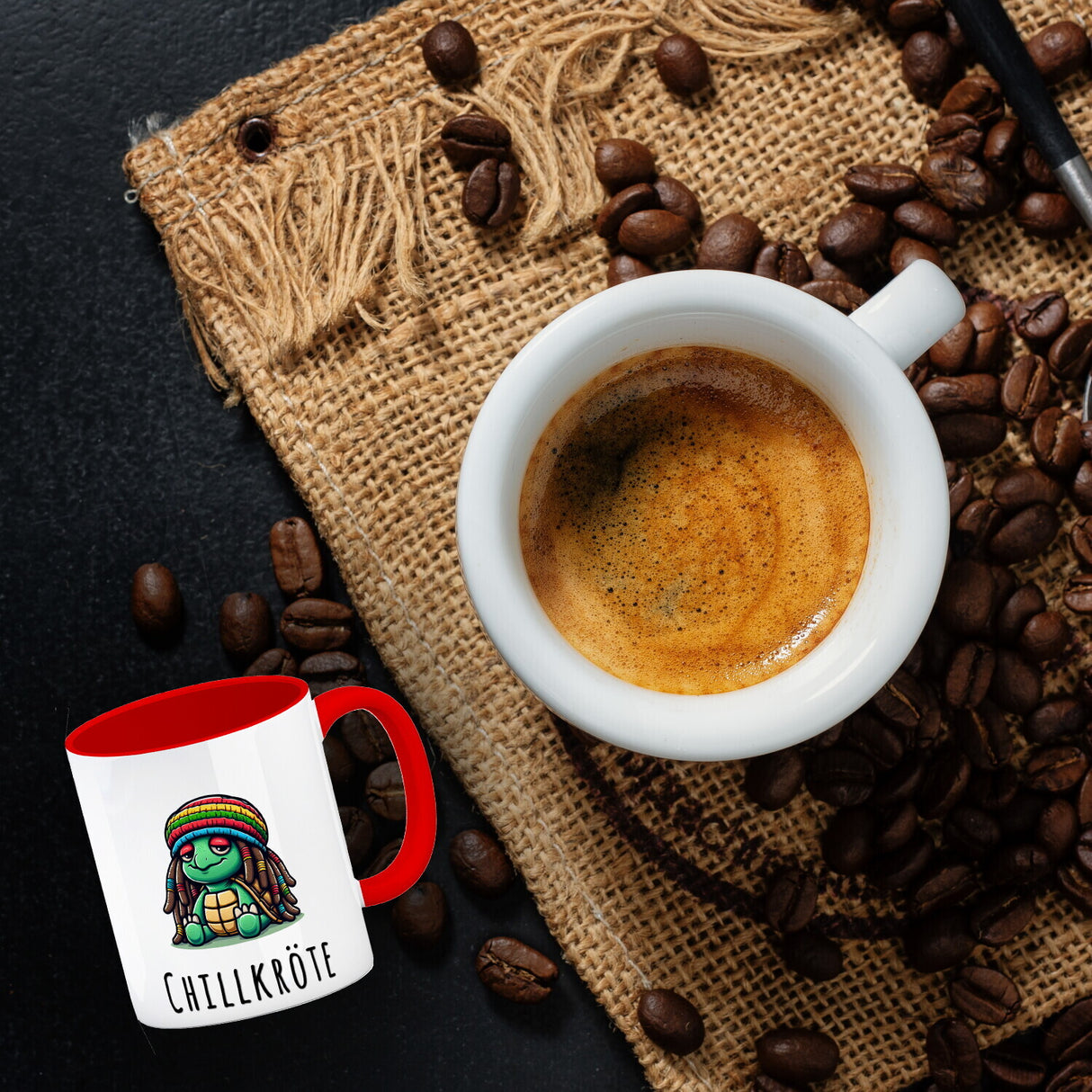 Schildkröte Rastafari Kaffeebecher mit Spruch Chillkröte