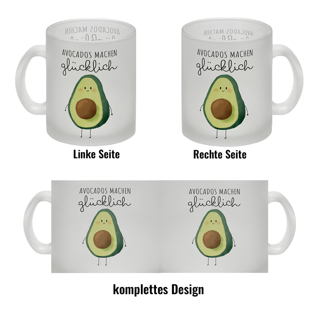 Niedliche Avocado Kaffeebecher mit Spruch Avocados machen glücklich