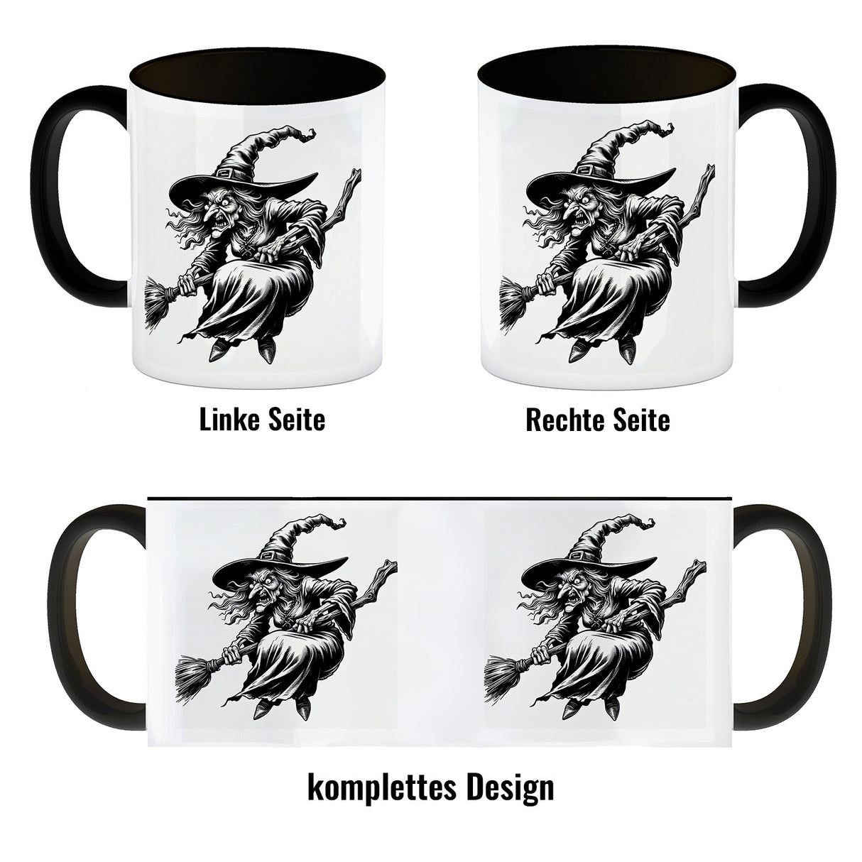 Böse Hexe auf Besen Kaffeebecher