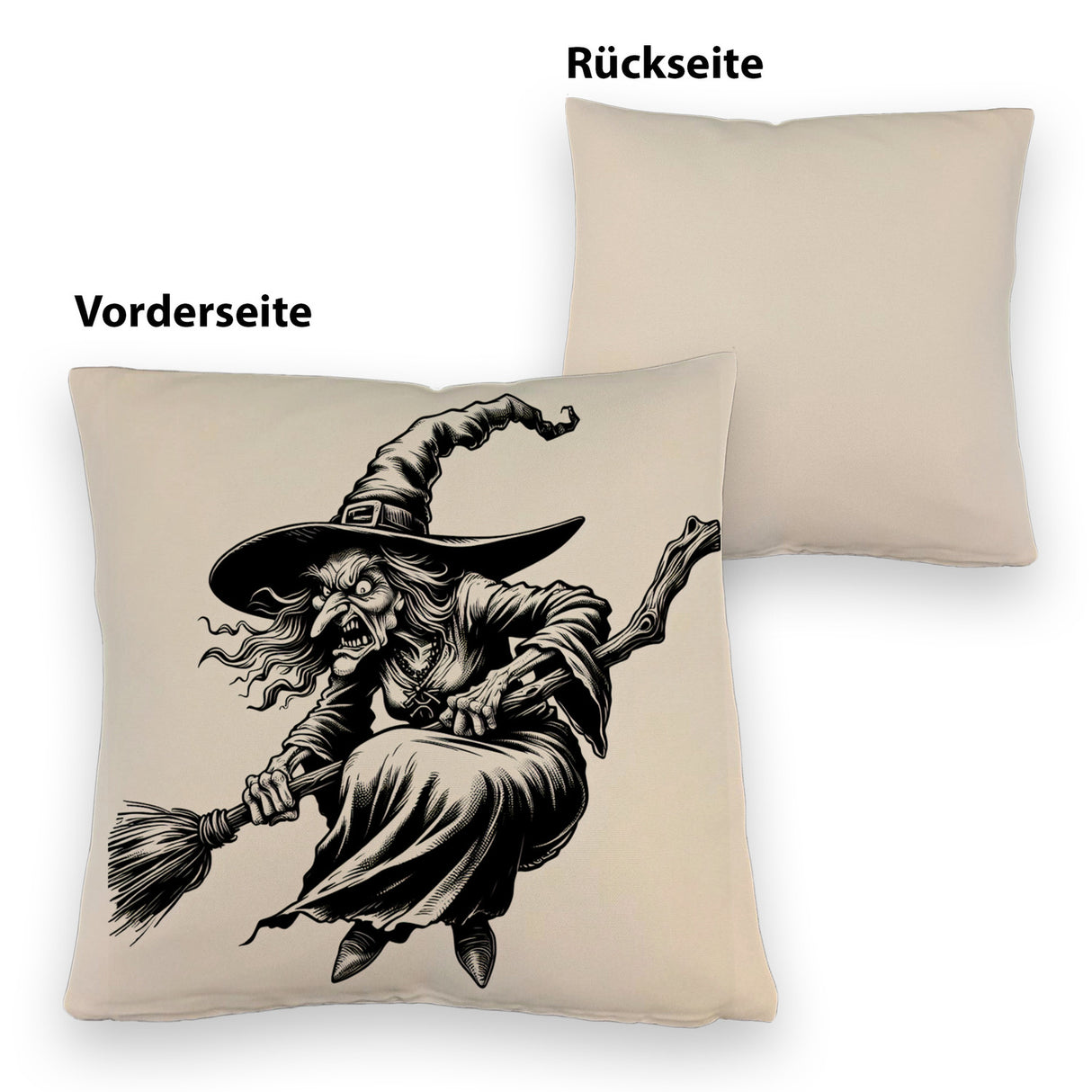 Wütende Hexe mit Besen Kissen