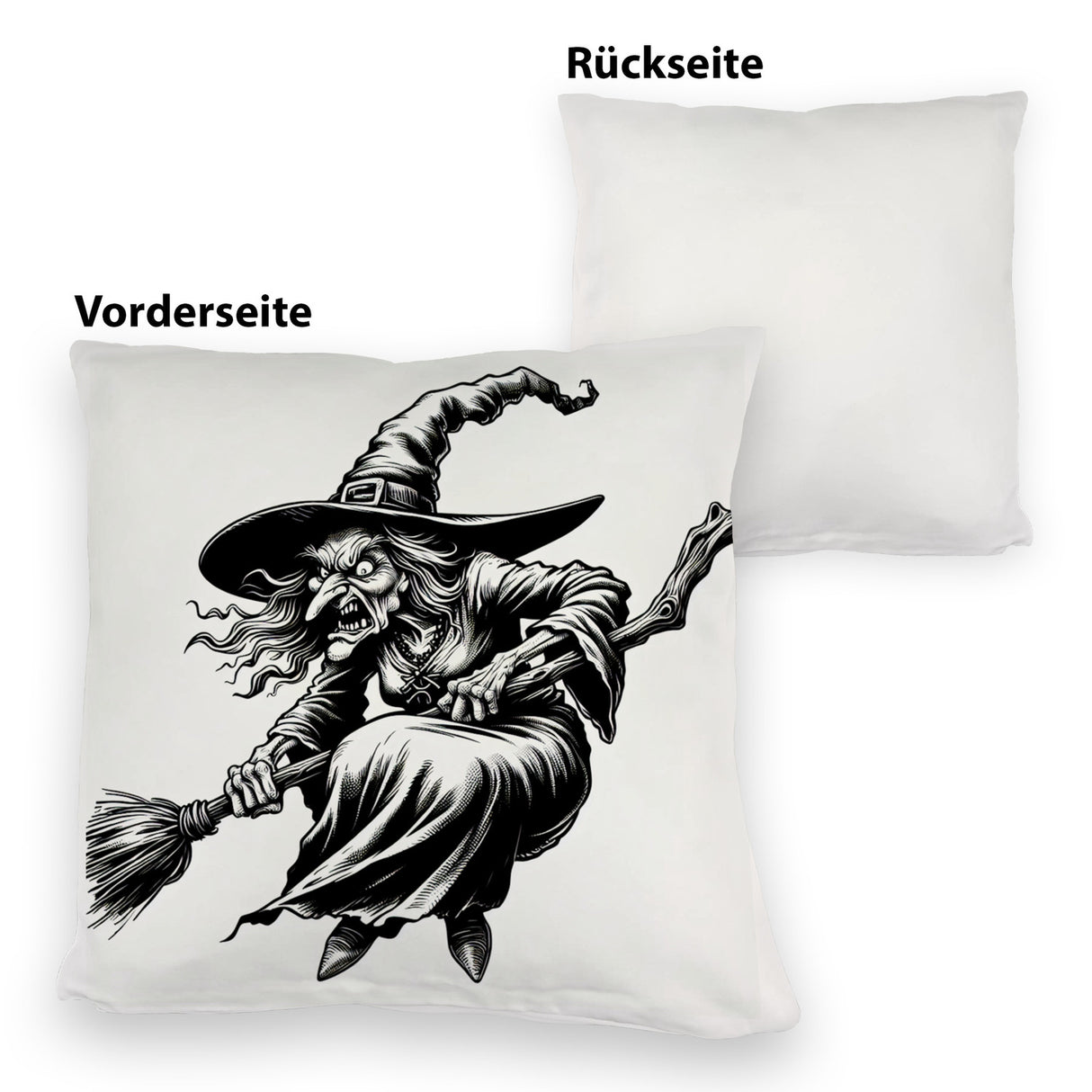 Wütende Hexe mit Besen Kissen