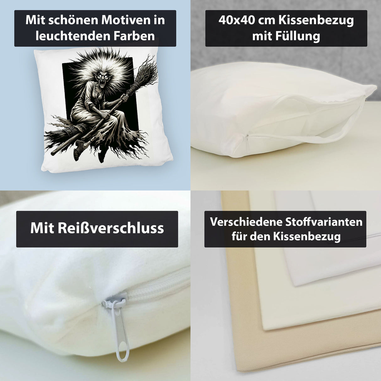 Böse Hexe auf einem Besen Kissen