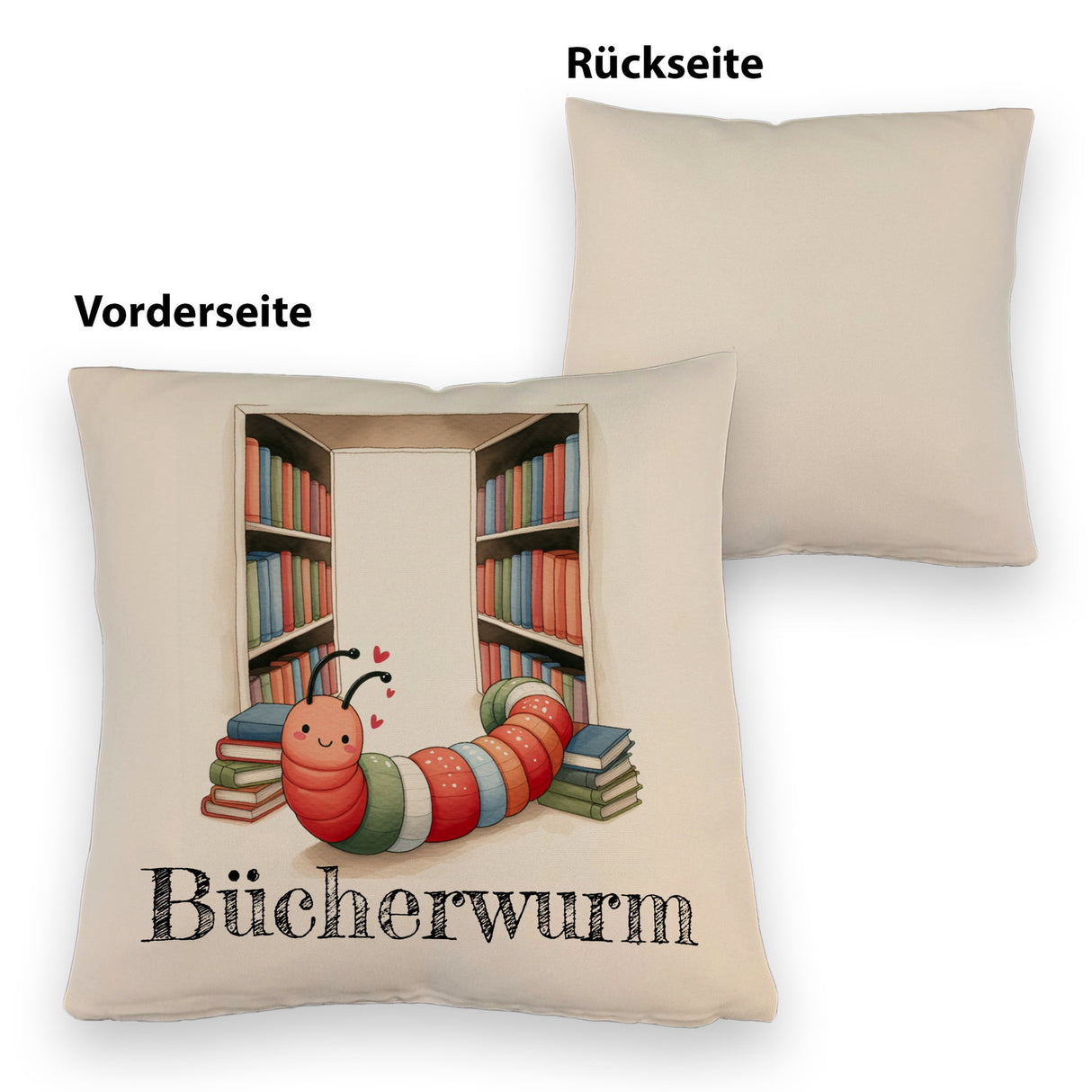 Bücherwurm Kissen mit Wurm in der Bibliothek