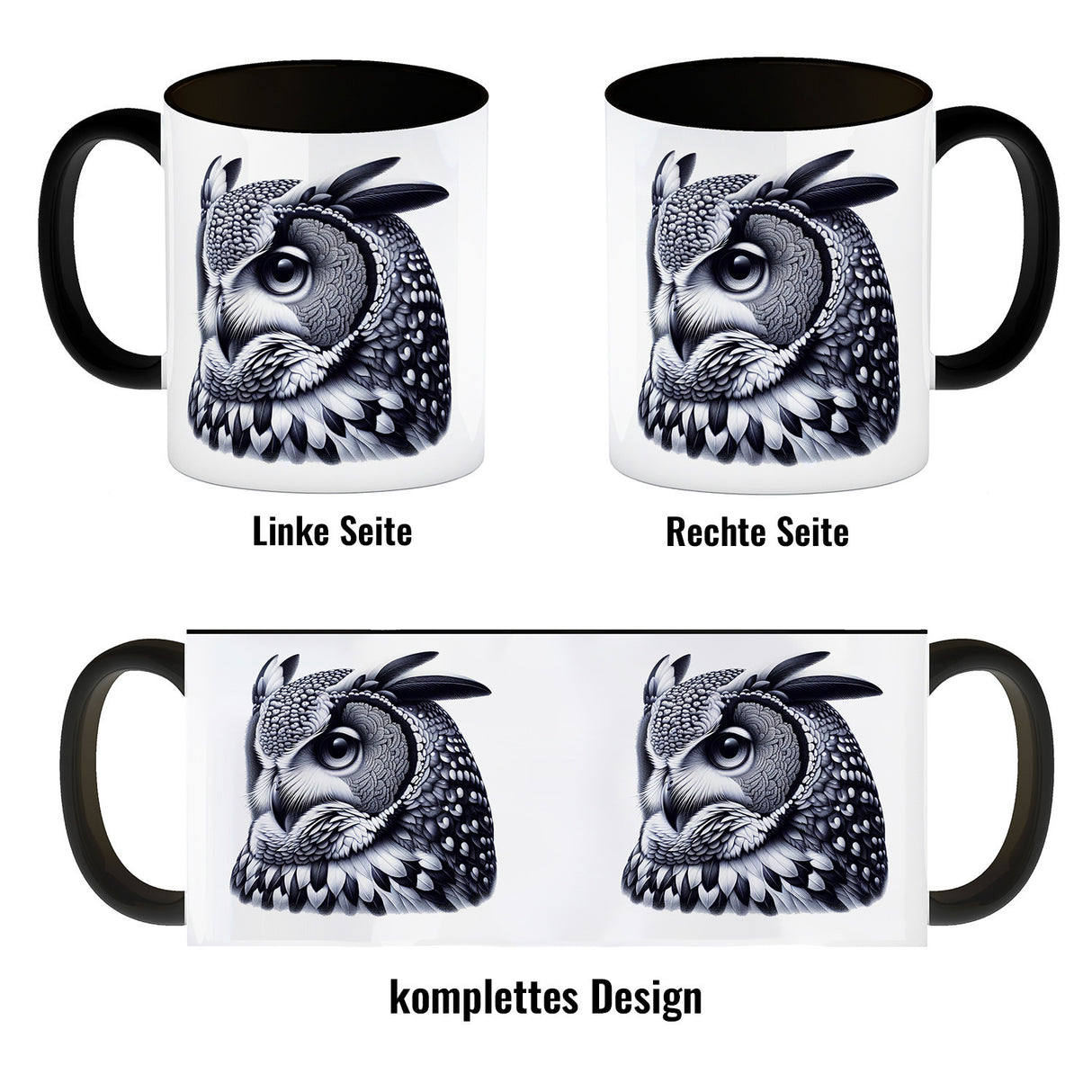 Schwarze Eule Kaffeebecher