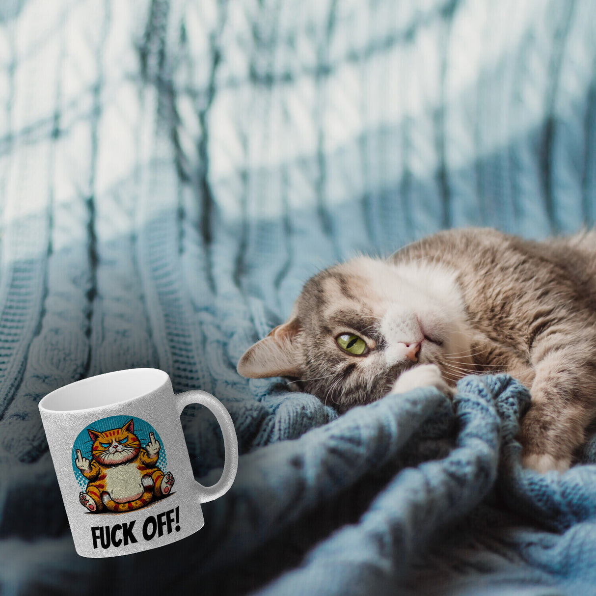 Katze Mittelfinger Kaffeebecher mit Spruch Fuck OFF!