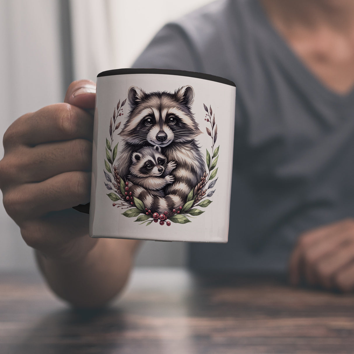 Waschbärmama mit Baby Kaffeebecher