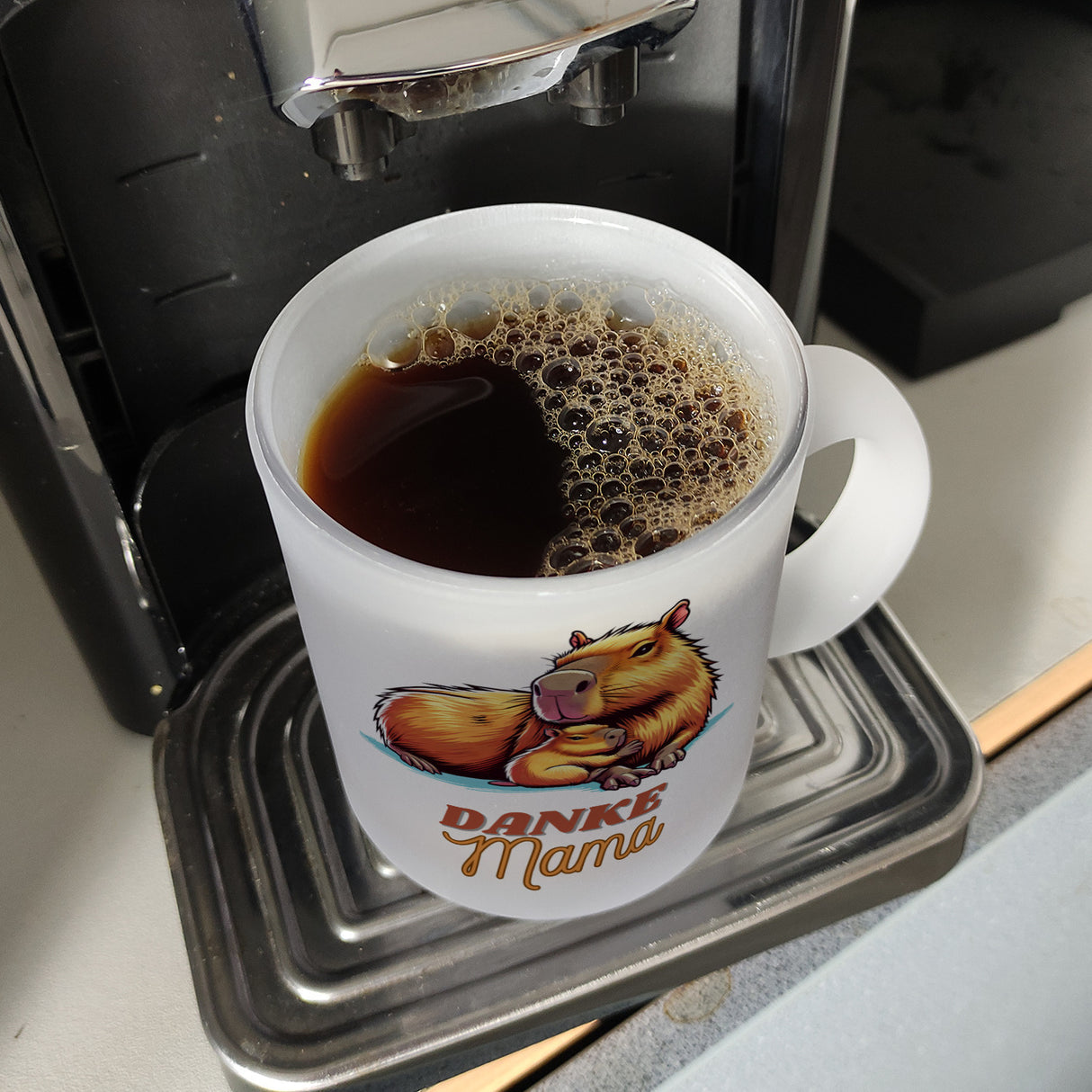 Capybara Mama und Kind Kaffeebecher mit Spruch Danke Mama