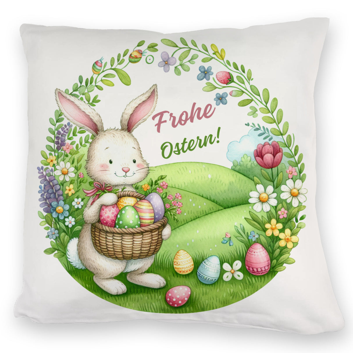 Osterhase Kissen mit Spruch Frohe Ostern