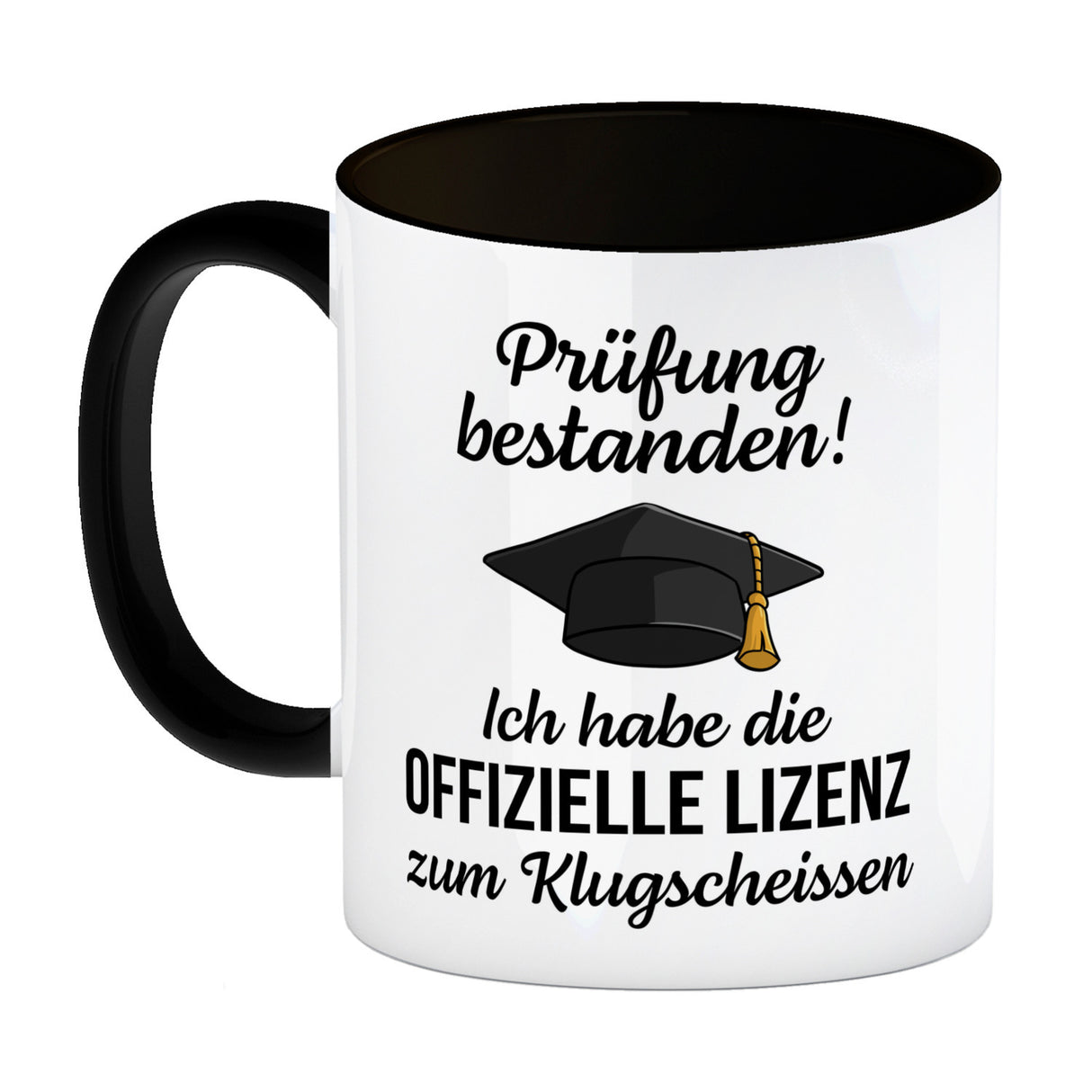 Doktorhut Prüfung bestanden Kaffeebecher mit Spruch Lizenz zum Klugscheißen