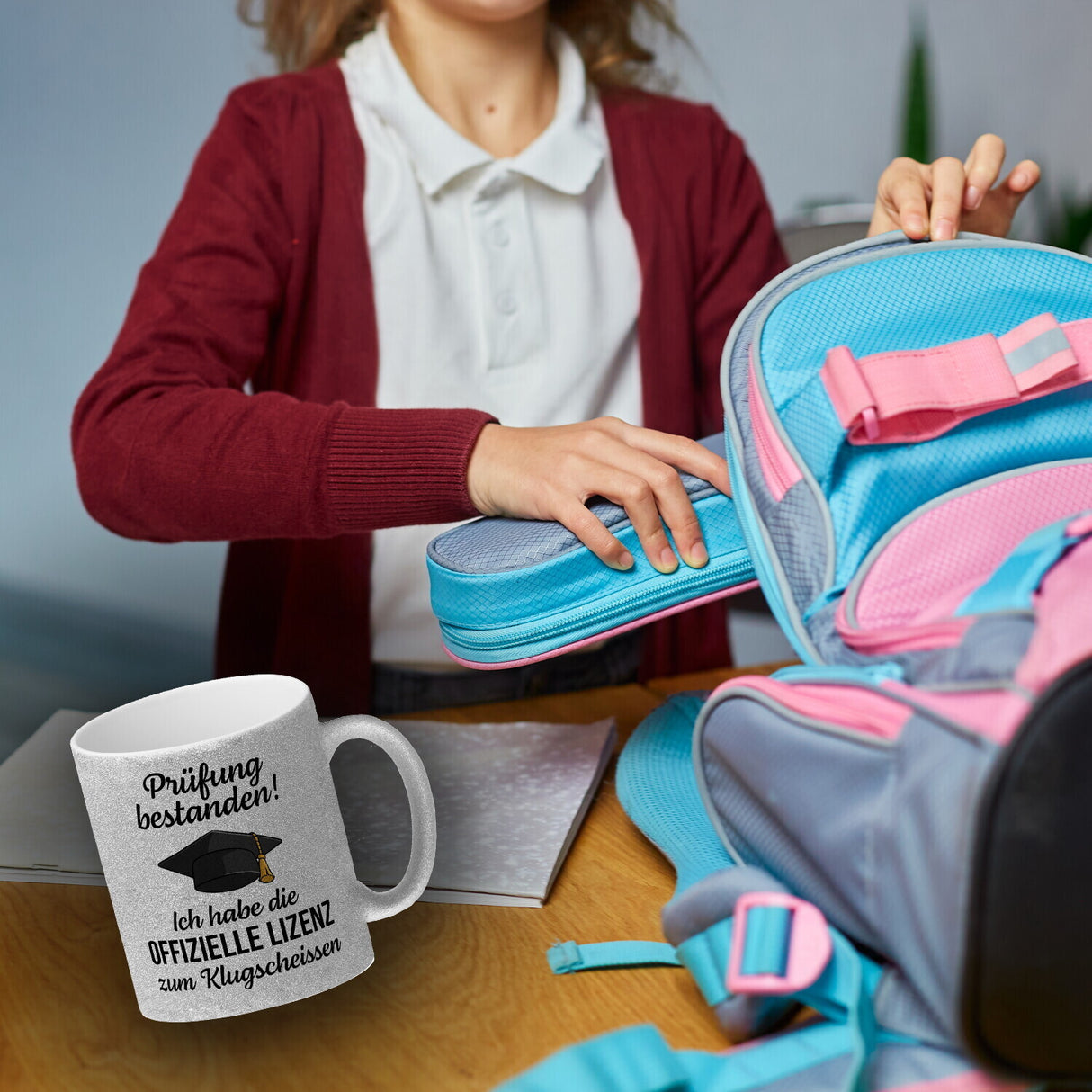 Doktorhut Prüfung bestanden Kaffeebecher mit Spruch Lizenz zum Klugscheißen