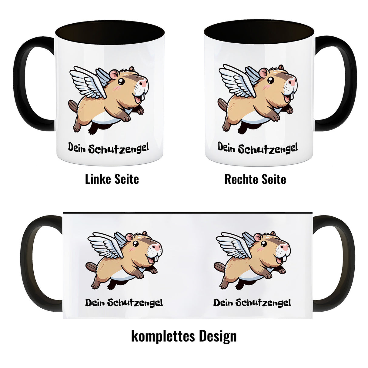 Comic Capybara mit Flügeln Kaffeebecher mit Spruch Dein Schutzengel