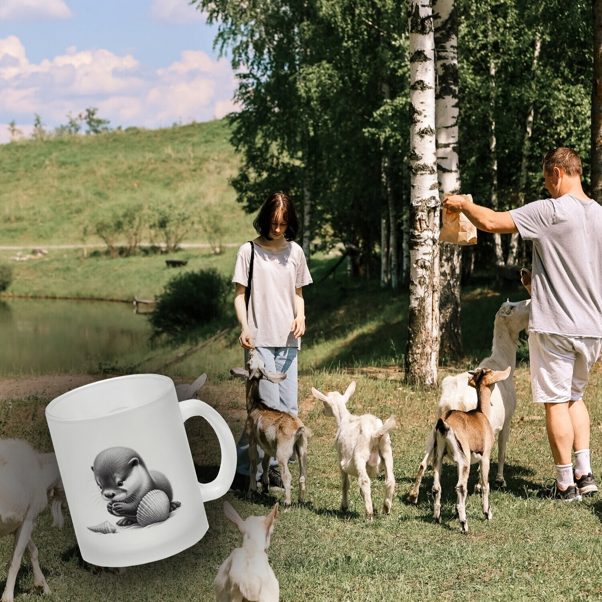 Baby Otter mit Muschel Kaffeebecher