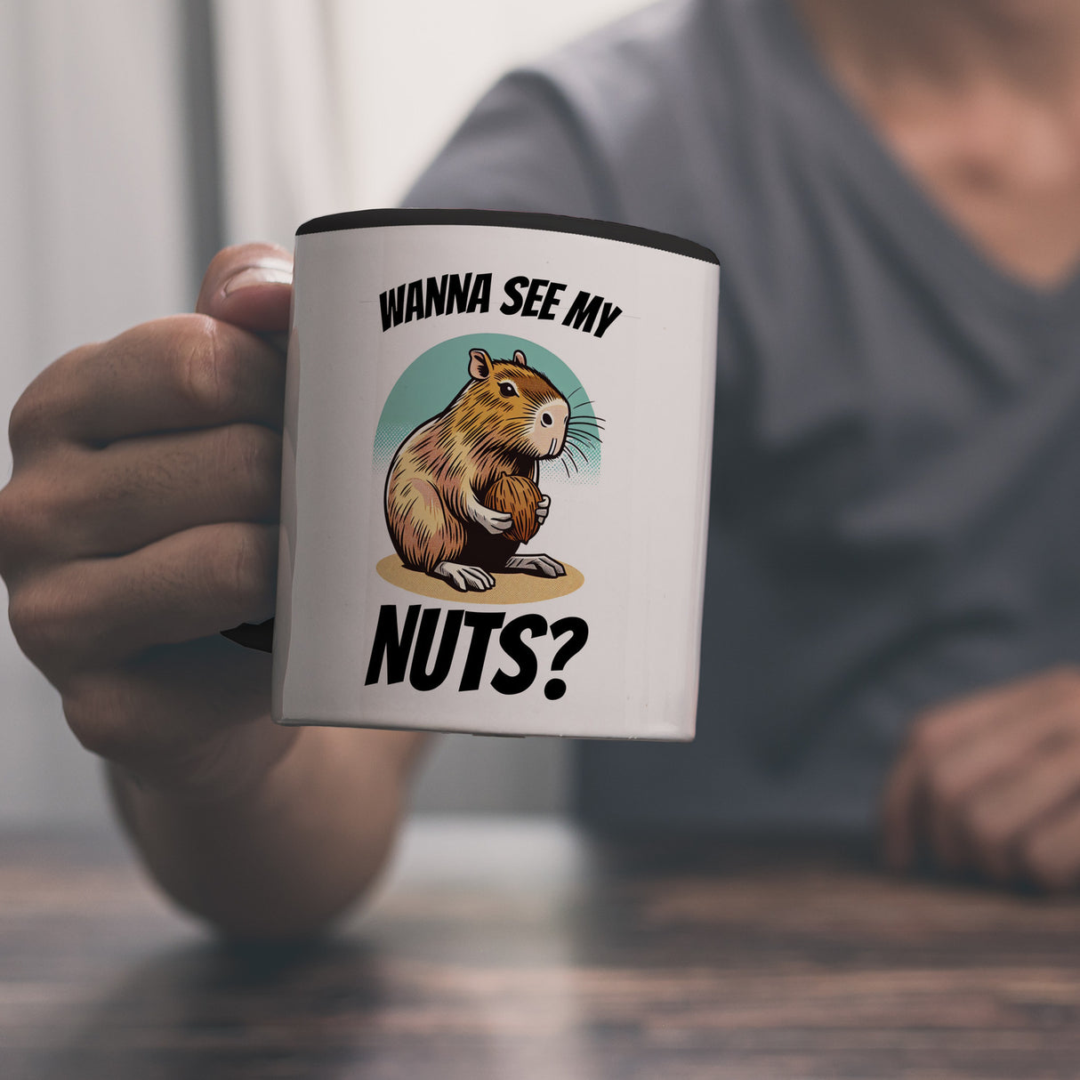 Capybara Kaffeebecher mit Spruch Wanna see my Nuts