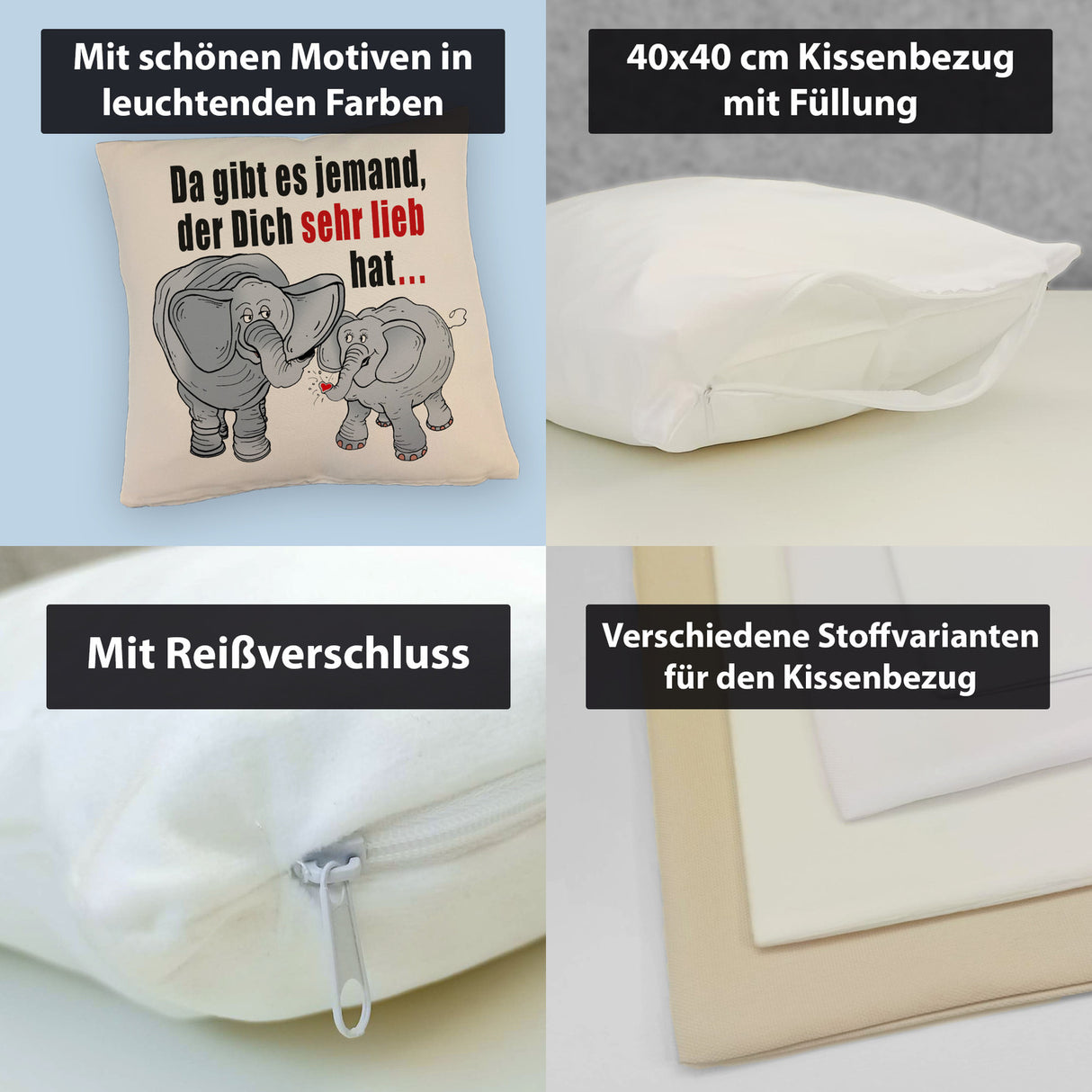Elefanten Kissen mit Spruch Jemand hat dich sehr lieb