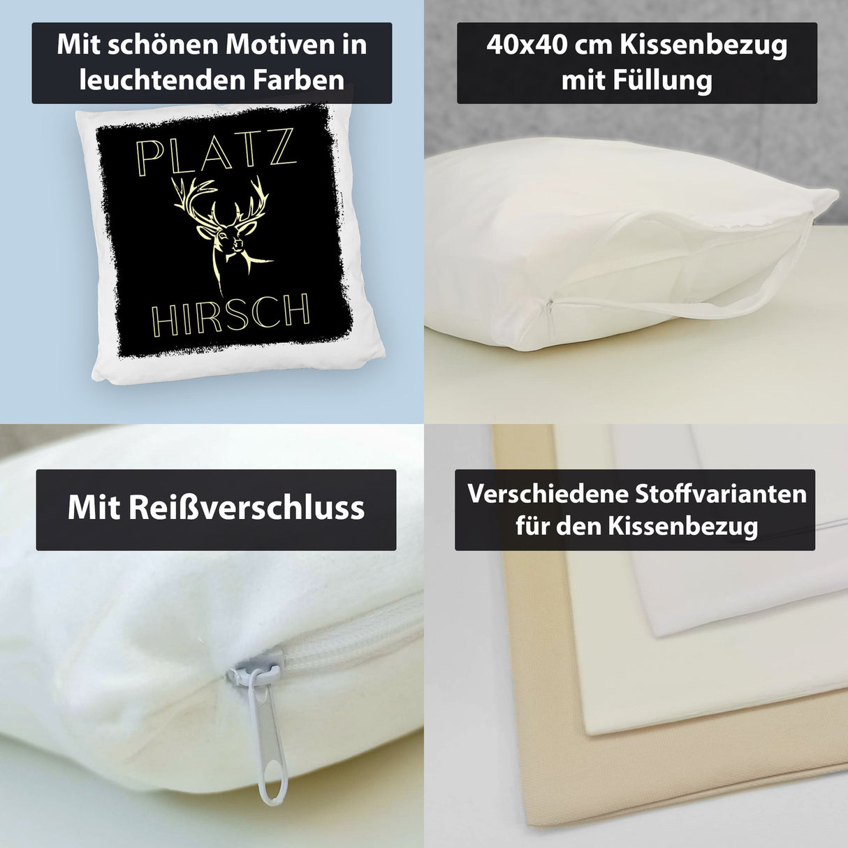 Hirsch Kissen mit Spruch Platzhirsch in braun