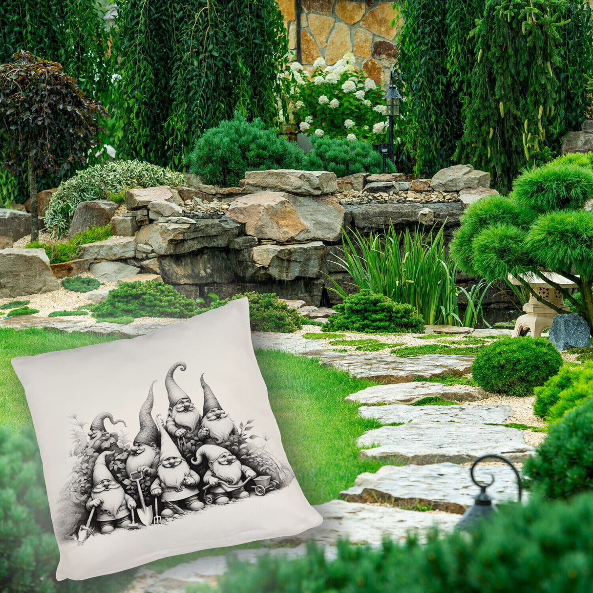 Lustige Gartenzwerge Kissen