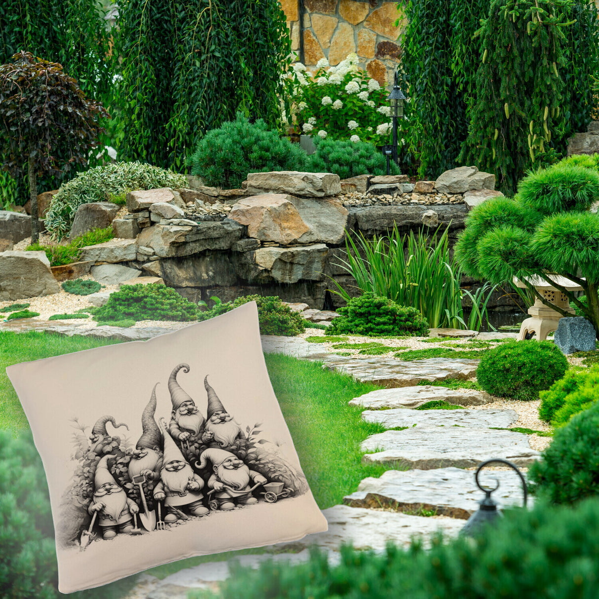 Lustige Gartenzwerge Kissen