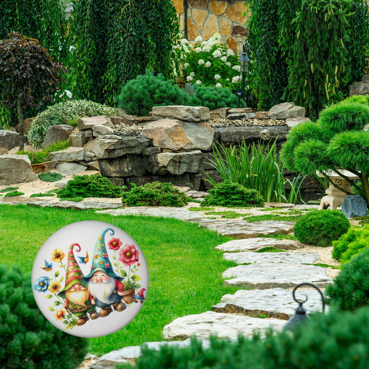 Niedliche Gartenzwerge Magnet rund