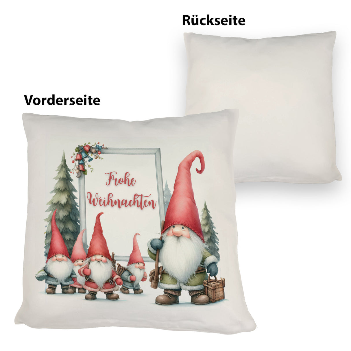 Weihnachts-Kobolde Kissen mit Spruch Frohe Weihnachten