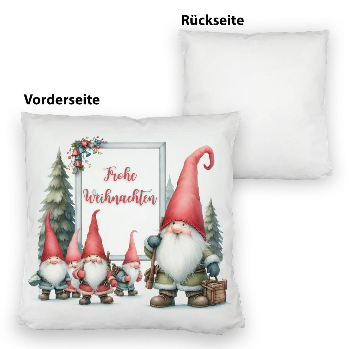 Weihnachts-Kobolde Kissen mit Spruch Frohe Weihnachten