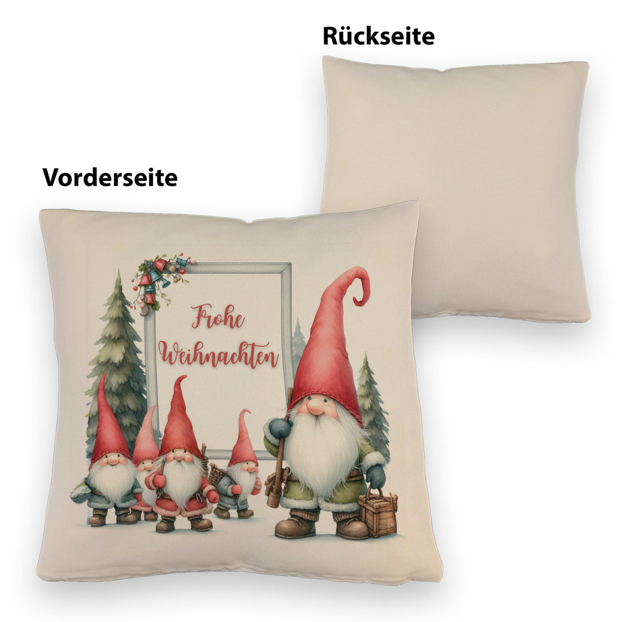 Weihnachts-Kobolde Kissen mit Spruch Frohe Weihnachten