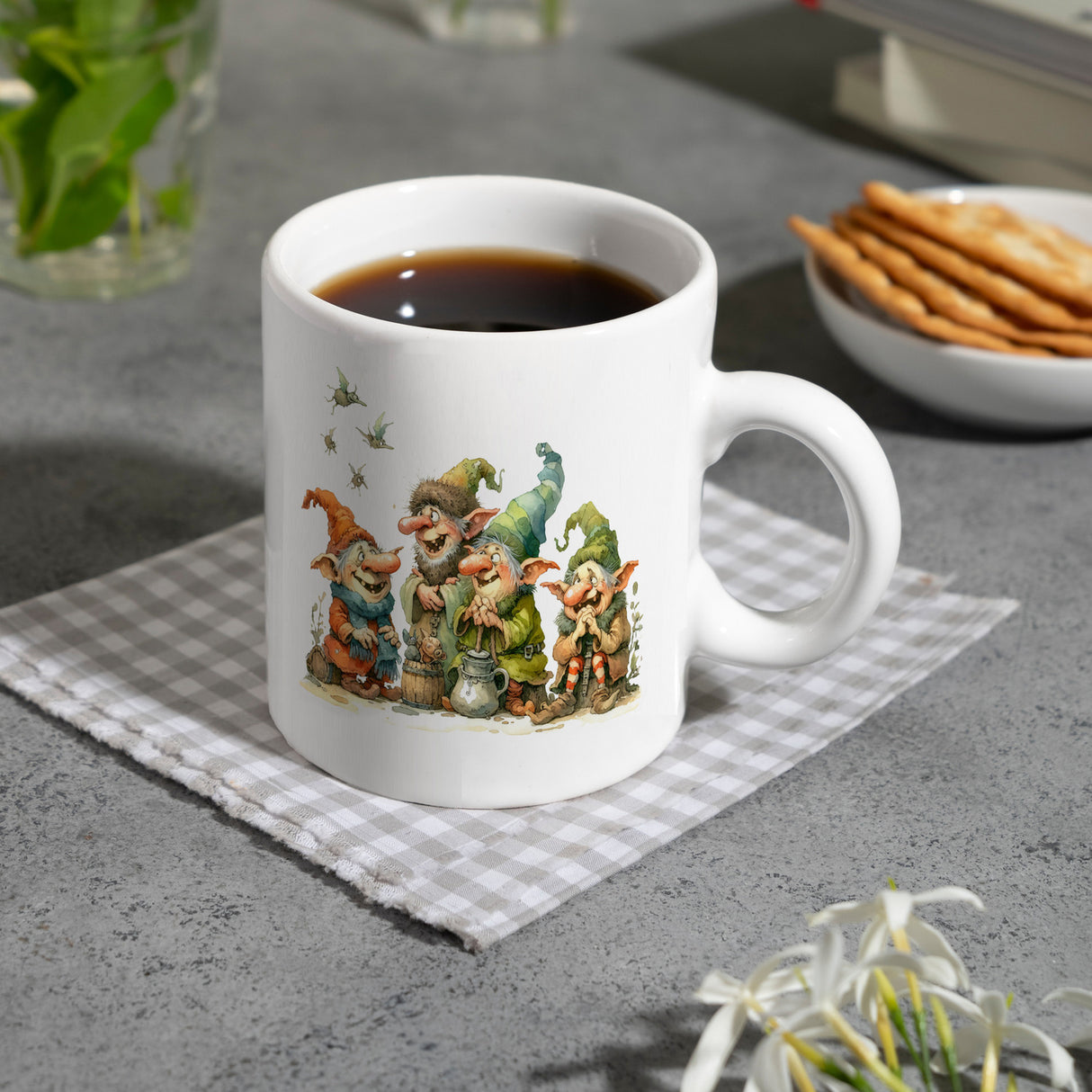 Lustige Kobolde mit bunten Mützen Kaffeebecher
