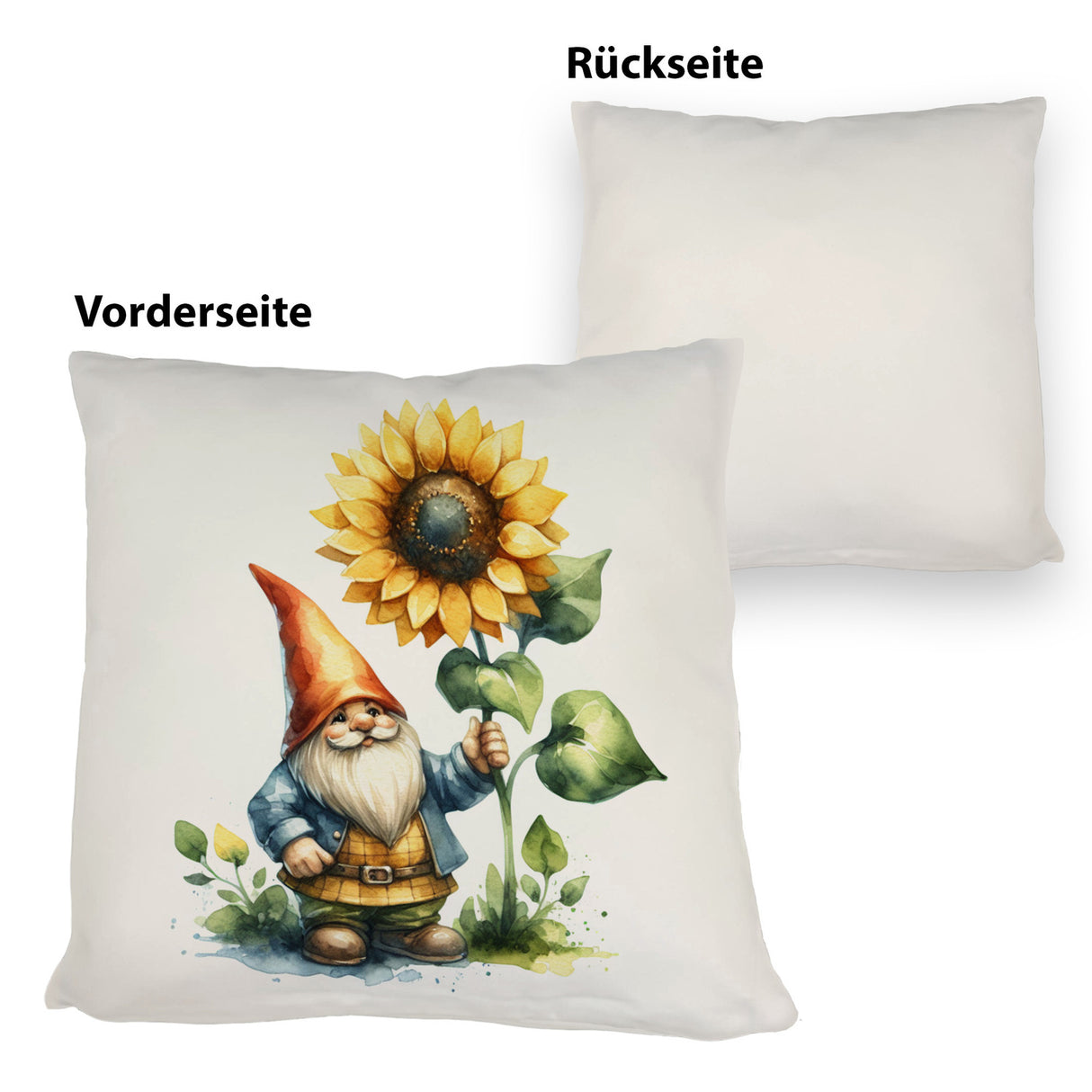 Gartenzwerg mit leuchtender Sonnenblume Kissen