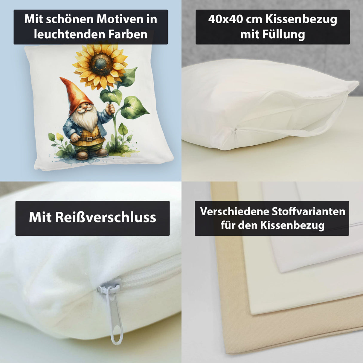 Gartenzwerg mit leuchtender Sonnenblume Kissen