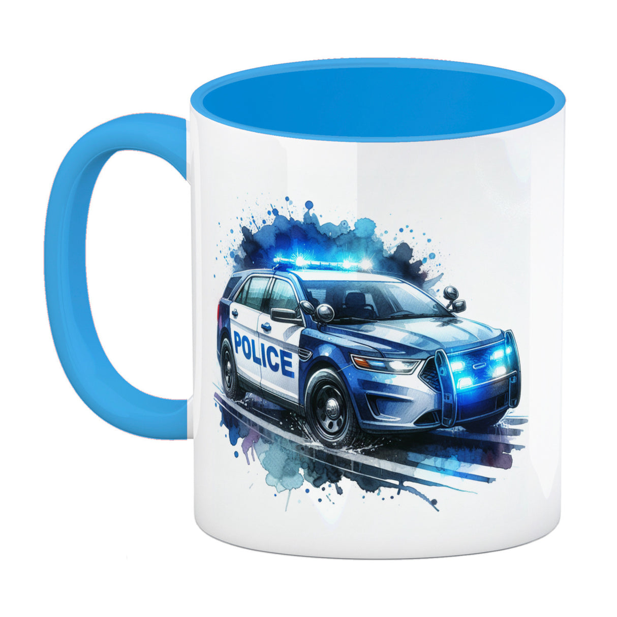 Polizeiauto im Einsatz Kaffeebecher