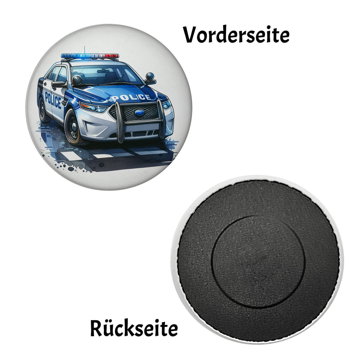 Polizeiauto mit Blaulicht Magnet rund