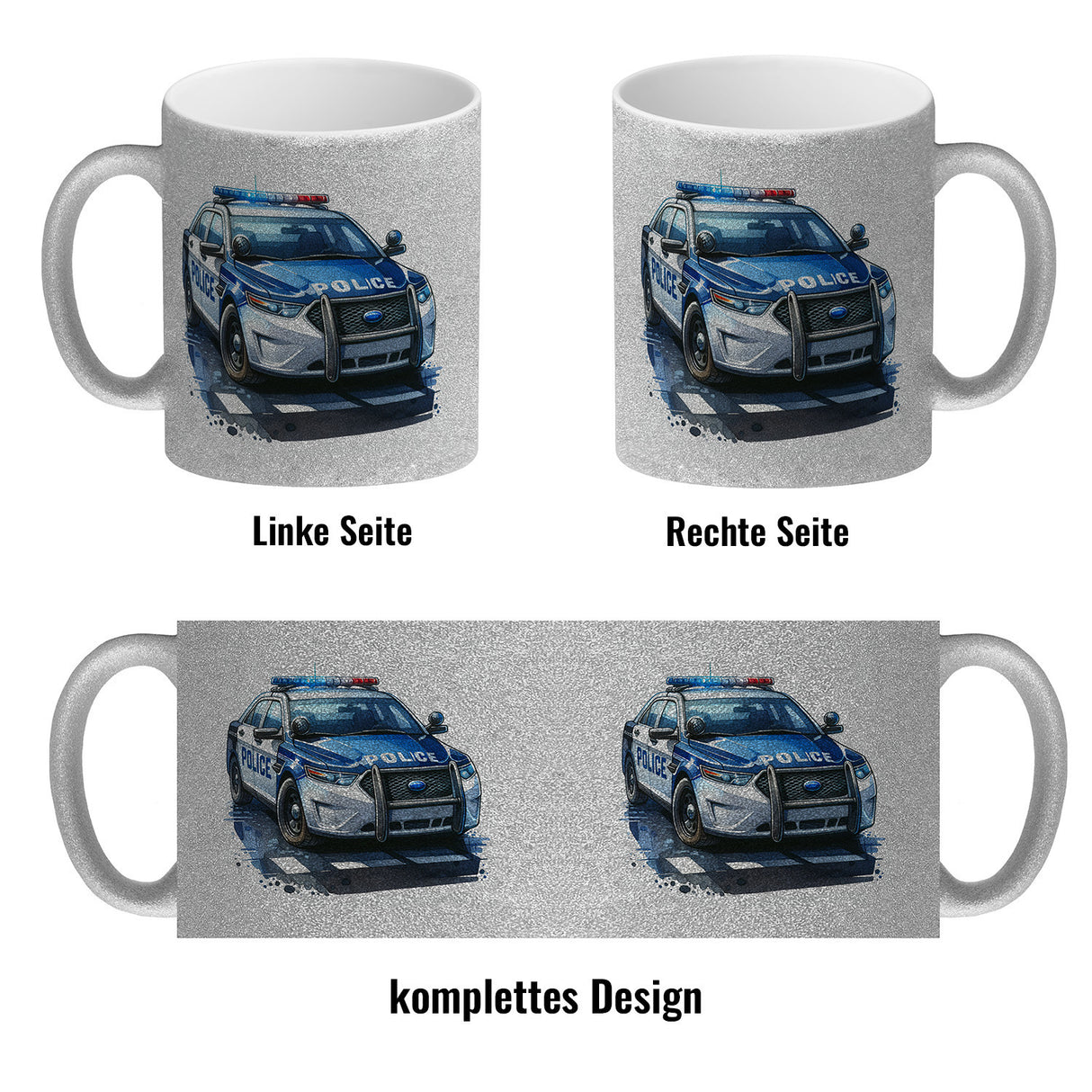 Polizeiauto mit Blaulicht Kaffeebecher