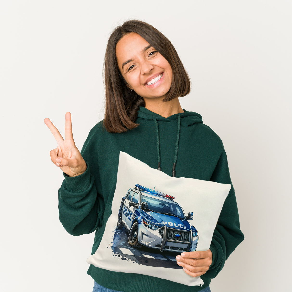 Polizeiauto mit Blaulicht Kissen