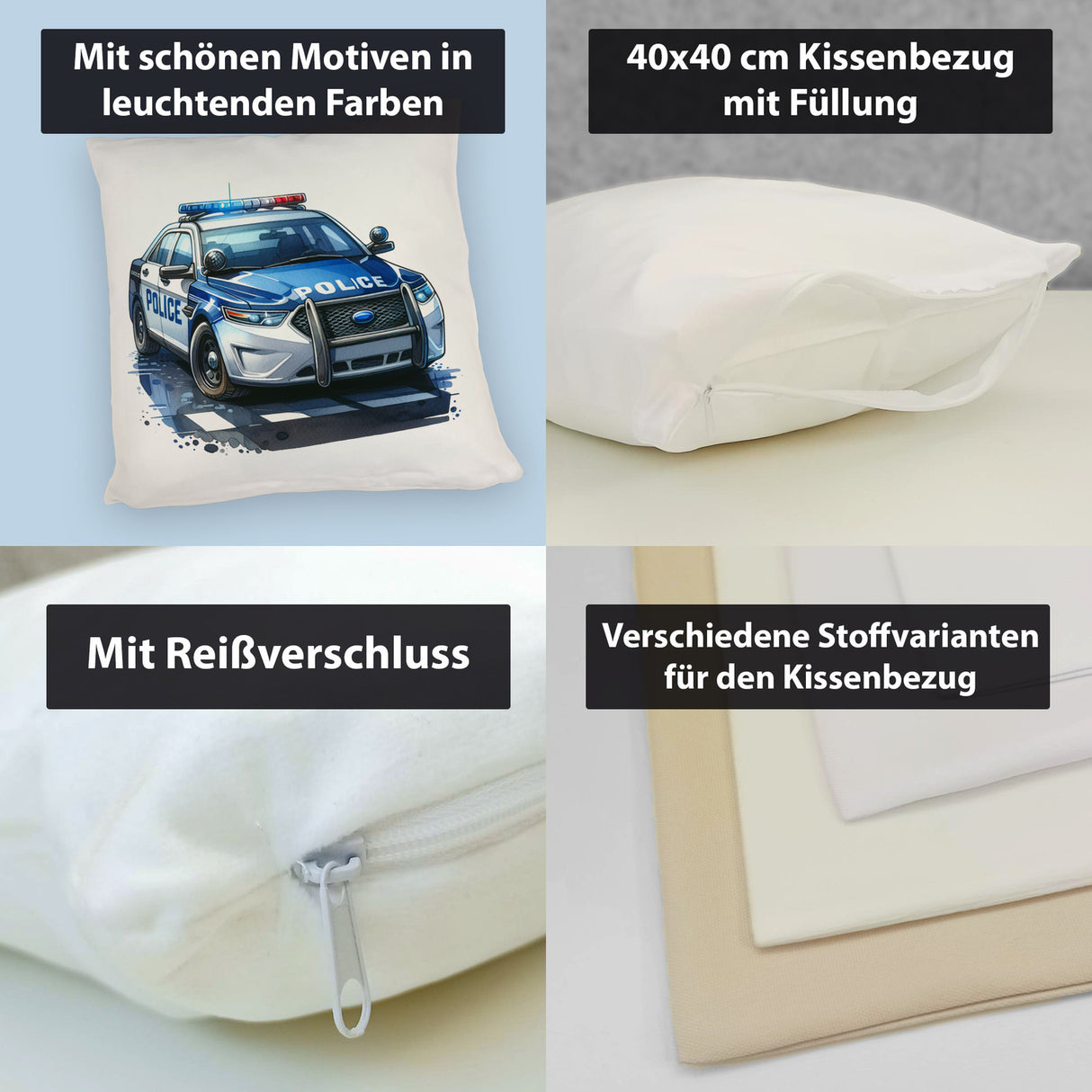 Polizeiauto mit Blaulicht Kissen