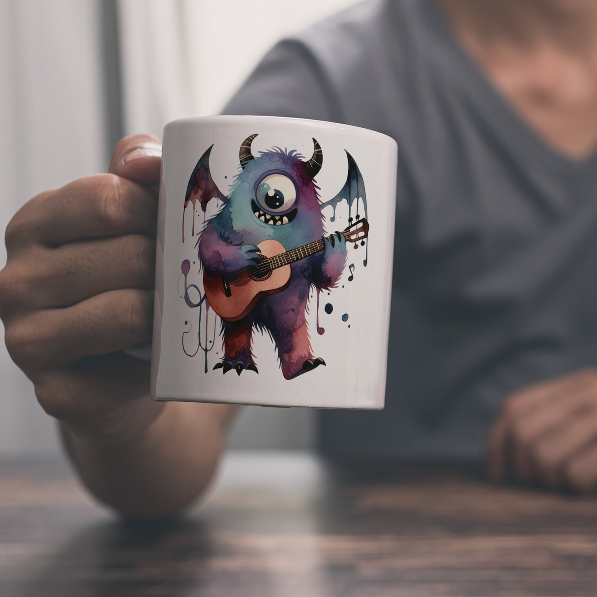 Niedliches Monster mit Gitarre Kaffeebecher