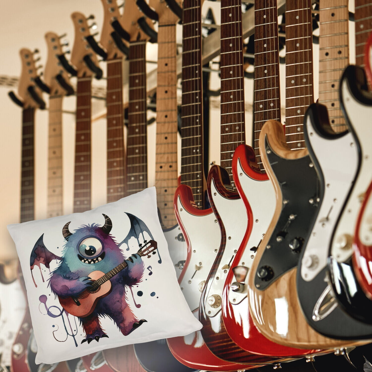Niedliches Monster mit Gitarre Kissen