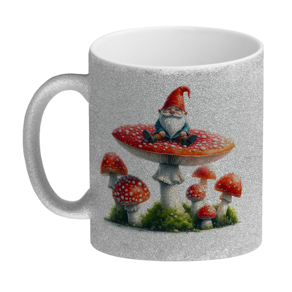 Gartenzwerg auf einem Fliegenpilz Kaffeebecher