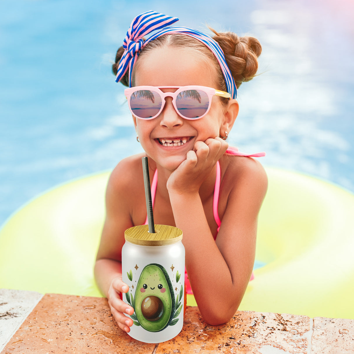 Avocado Trinkglas mit Bambusdeckel