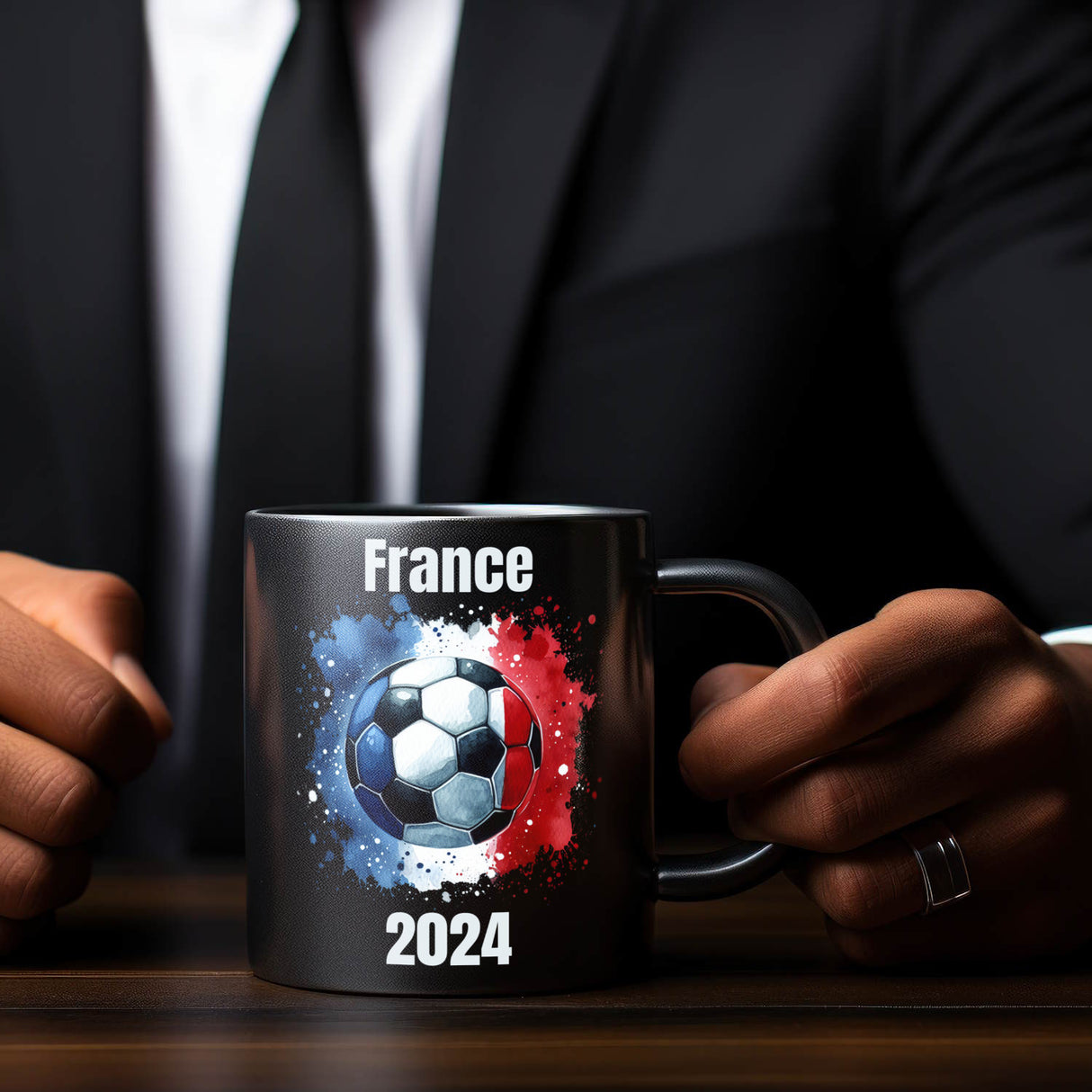 Fußball Frankreich Flagge Tasse in Schwarz