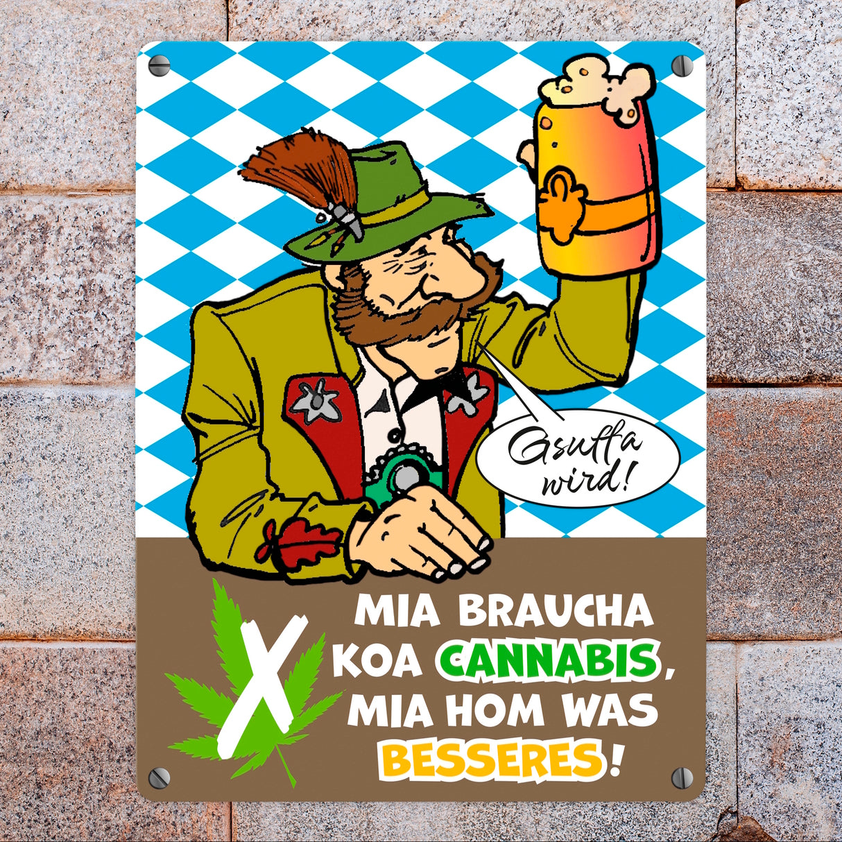 Bier statt Gras Biertrinker Metallschild in 15x20 cm mit Spruch Gsuffa wird!