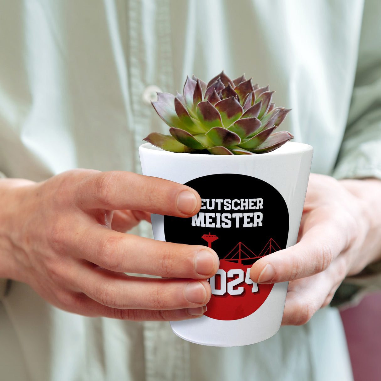 Leverkusen Blumentopf mit Spruch Deutscher Meister 2024