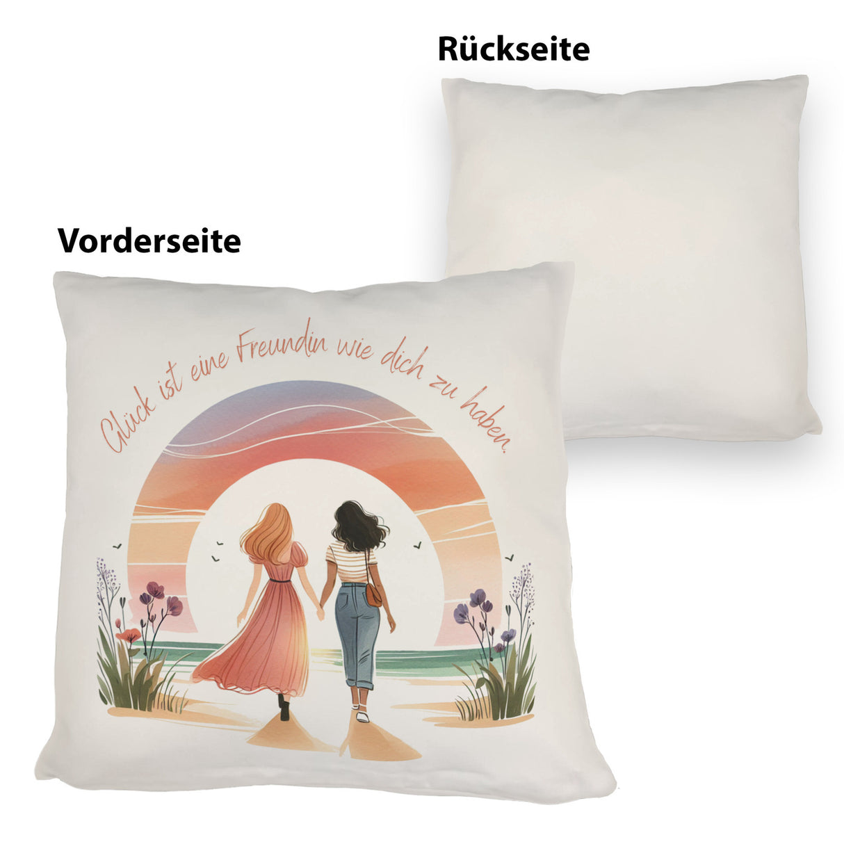 Freundinnen Sonnenuntergang Kissen mit Spruch Freundin wie dich ist Glück