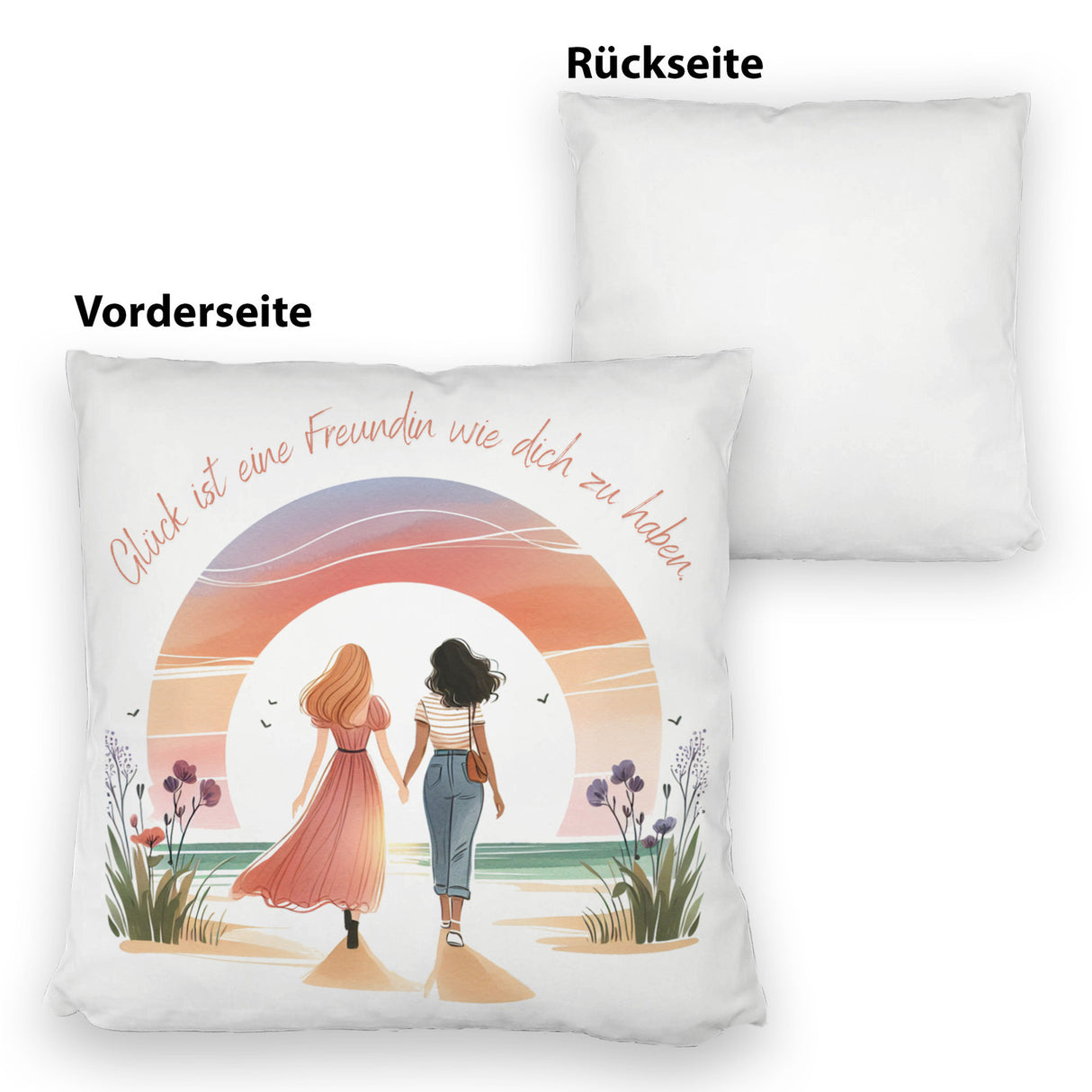 Freundinnen Sonnenuntergang Kissen mit Spruch Freundin wie dich ist Glück