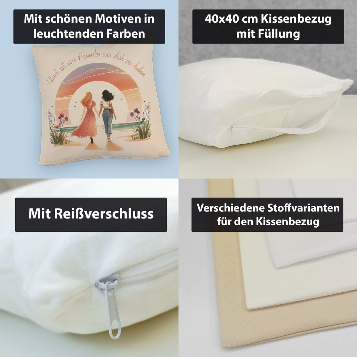 Freundinnen Sonnenuntergang Kissen mit Spruch Freundin wie dich ist Glück